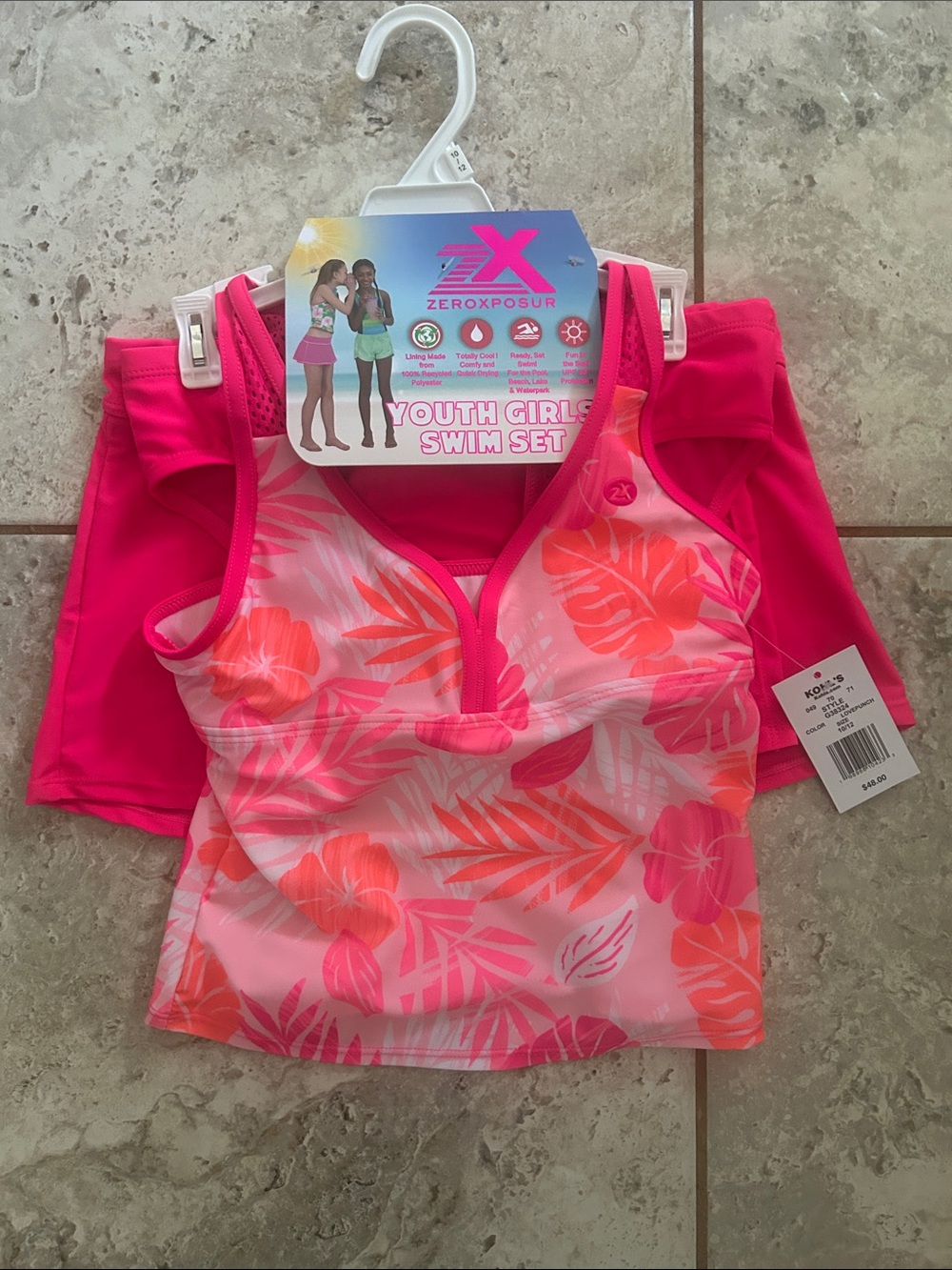 Girls size 10/12 ZeroXPosur 3-Piece Tankini Top, Brief & Cover up skirt.  NWT